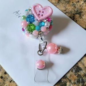 Heart Pastel Swarovski Retractable Badge ID Reel